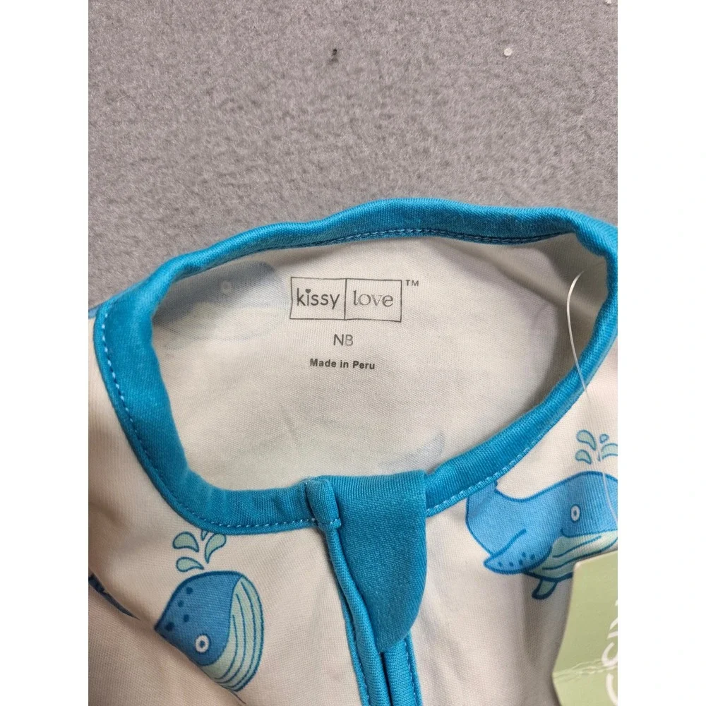 Kissy Love Newborn Blue Whale Print Pima Cotton Zip Footie Sleeper XWHALANTIC